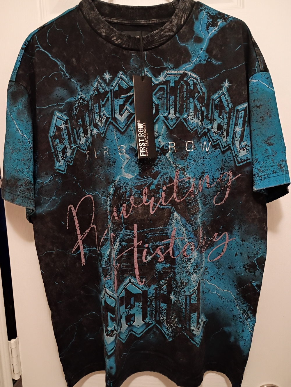 First Row Ancestral Call Rhinestone Black/Teal Lightening Men's Medium
